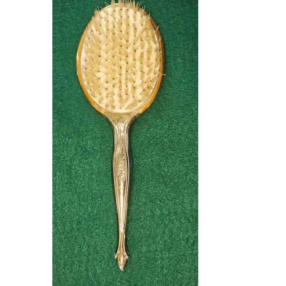 Vintage Handheld Vanity Gold Tone Hairbrush Made in U.S.A - Picture 7 of 11
